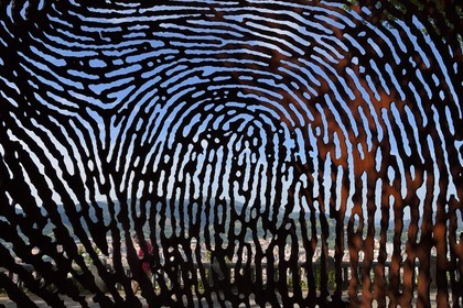 Spain, Basque Country, Biscay Province, Bilbao, mount Artxanda, Aterpe 1936 by artist Juanjo Novella and Novella Arte Publico S.L., huge fingerprint as a memory of the warriors who defended the democracy in 1936 against the fascism