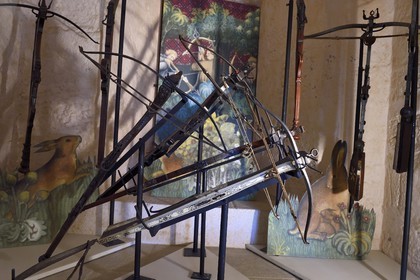 France, Dordogne, Perigord Noir, Dordogne Valley, Castelnaud la Chapelle, labelled Les Plus Beaux Villages de France (The Most Beautiful Villages of France), Castelnaud-la-Chapelle Castle, the war museum in the Middle Ages