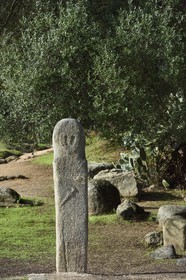 France, Corse du Sud, prehistoric site of Filitosa, menhir statue of armed characters