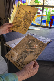 France, Alpes-Maritimes, Menton, Domaine des Colombieres, drawings representing Ferdinand Bac who designed and created most of the estate