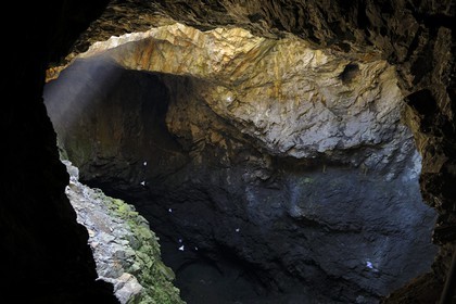 Italy, Tuscany, Elba Island, the former iron mine of the Calamita company, cave formed as a result of a collapse