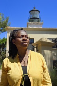 France, Var, Iles d'Hyeres, Parc National de Port Cros (National park of Port Cros), Porquerolles island, Cap d'Arme lighthouse, the writer and journalist Marie-Joséphine de Clercq who lives and works in the Island