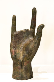 France, Paris (75), Bibliothèque Nationale de France (National Library of France), Richelieu site, Votive passport hand, Southern Gaul, 2nd-1st century BC, this hand bearing the inscription in Greek sign of recognition for the Velaunii served as a commercial contract between a Greek city in southern Gaul and the Alpine people of the Velaunii