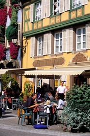 France, Haut Rhin, Ribeauville, half timbered house, Post Office restaurant winstub