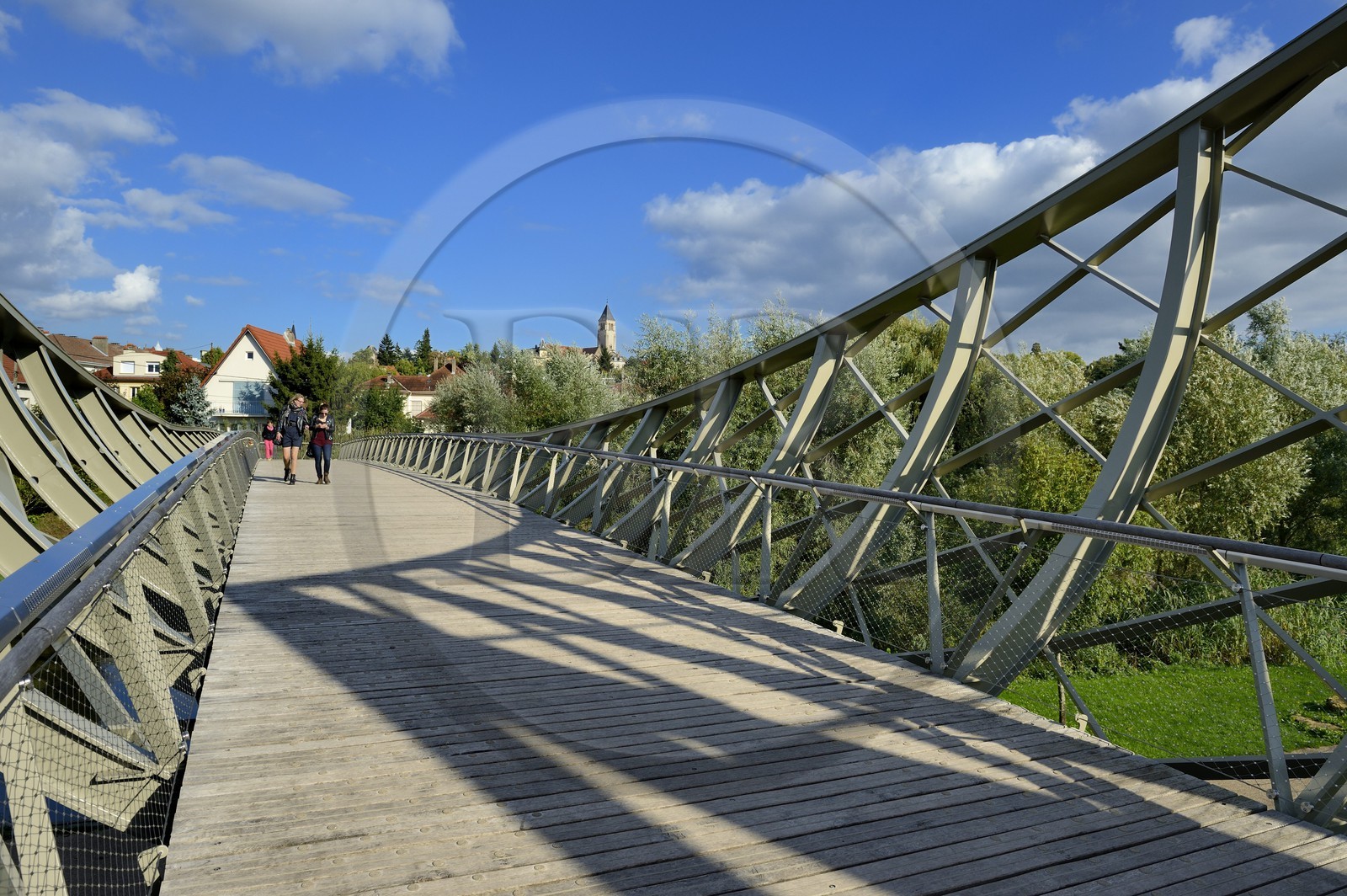 France, Moselle, Metz, Parc de la Seille, Graoully bridge that connects the park to the Queuleu district