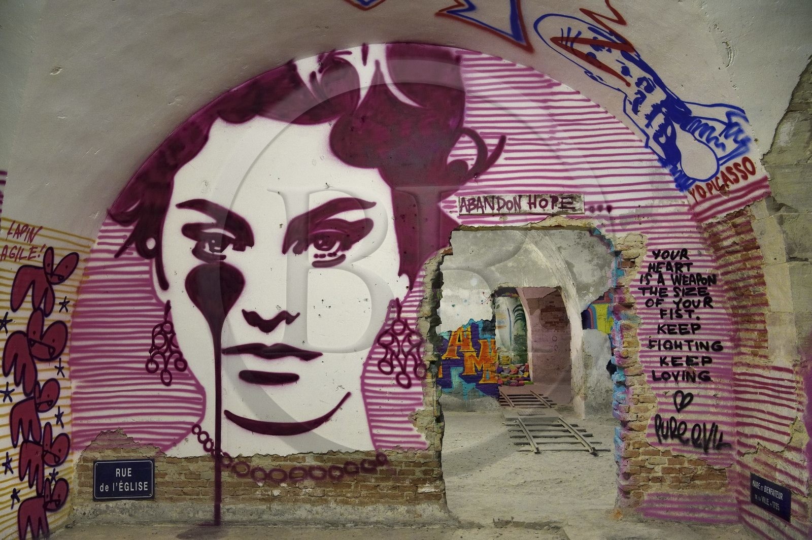 France, Haut-Rhin (68), Neuf-Brisach, Musée d'Art Urbain et de Street Art (MAUSA) hébergé dans une ancienne casemate de la citadelle de Vauban classée Patrimoine Mondial de l'UNESCO, peinture murale de Charles Uzzel alias Pure Evil