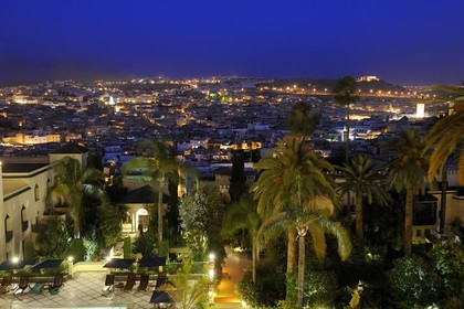Morocco, Middle Atlas, Fez, Imperial City, Sofitel Palais Jamai Hotel with a view of the whole city
