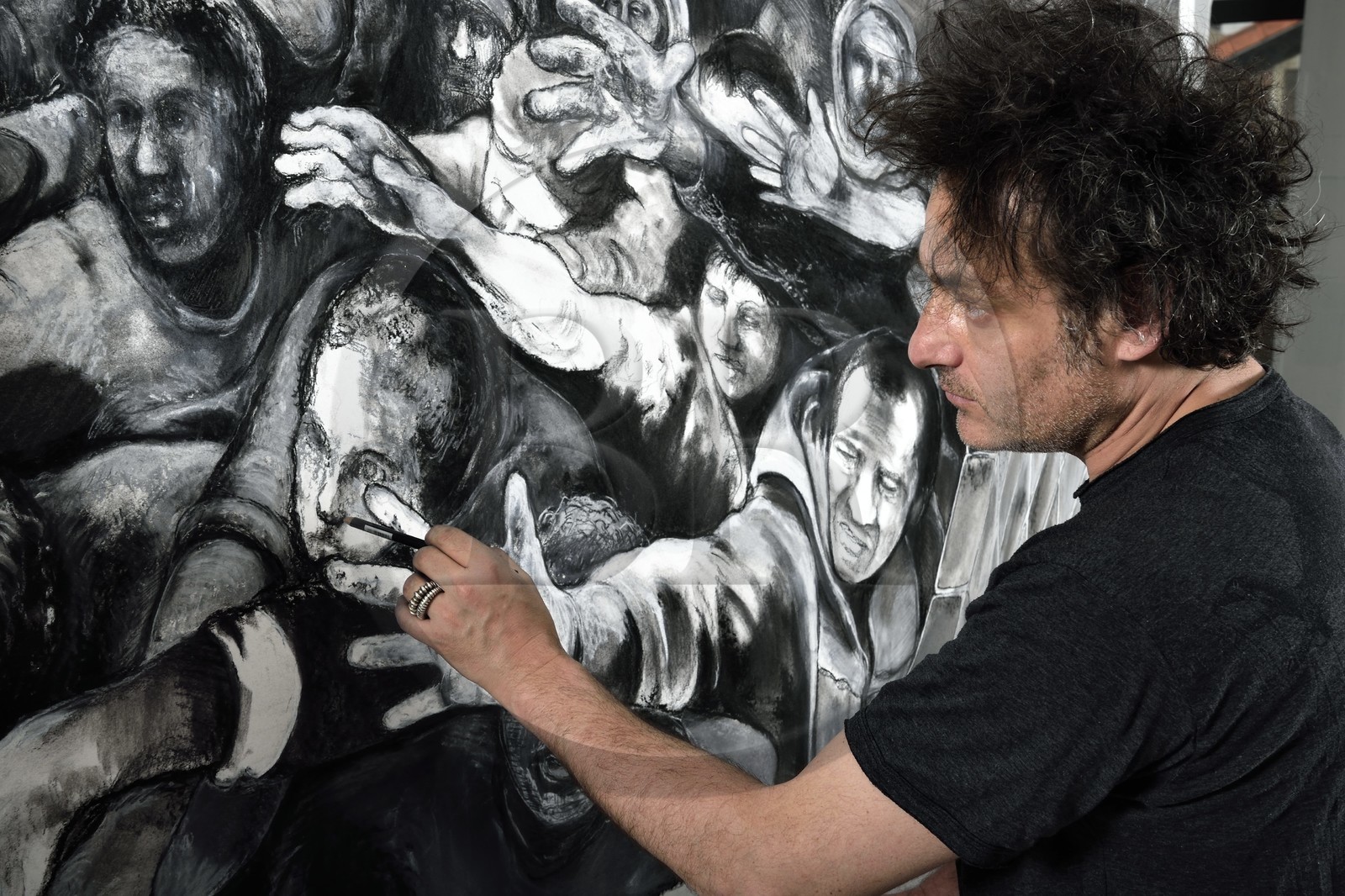 France, Val-de-Marne (94), Yvry-sur-Seine, Atelier de Fred Kleinberg, travail pour l'exposition Odyssée