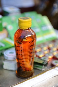 Vietnam, Lao Cai province, Sapa market, Small bottle of rice alcohol containing a cobra