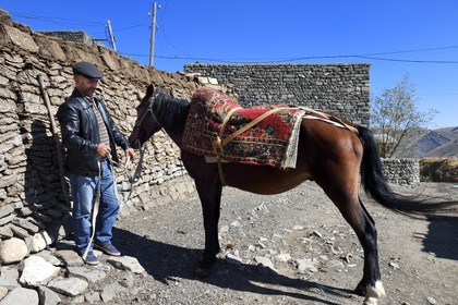 Azerbaijan, Quba (Guba) region, Greater Caucasus mountain range, village of Khinalug (Xinaliq), the horse is very useful to cross the mountain