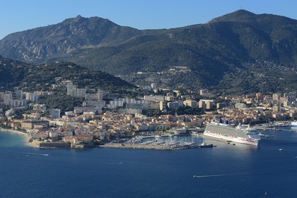 France, Corse du Sud, Ajaccio, the citadel in the old town and the harbor (aerial view)