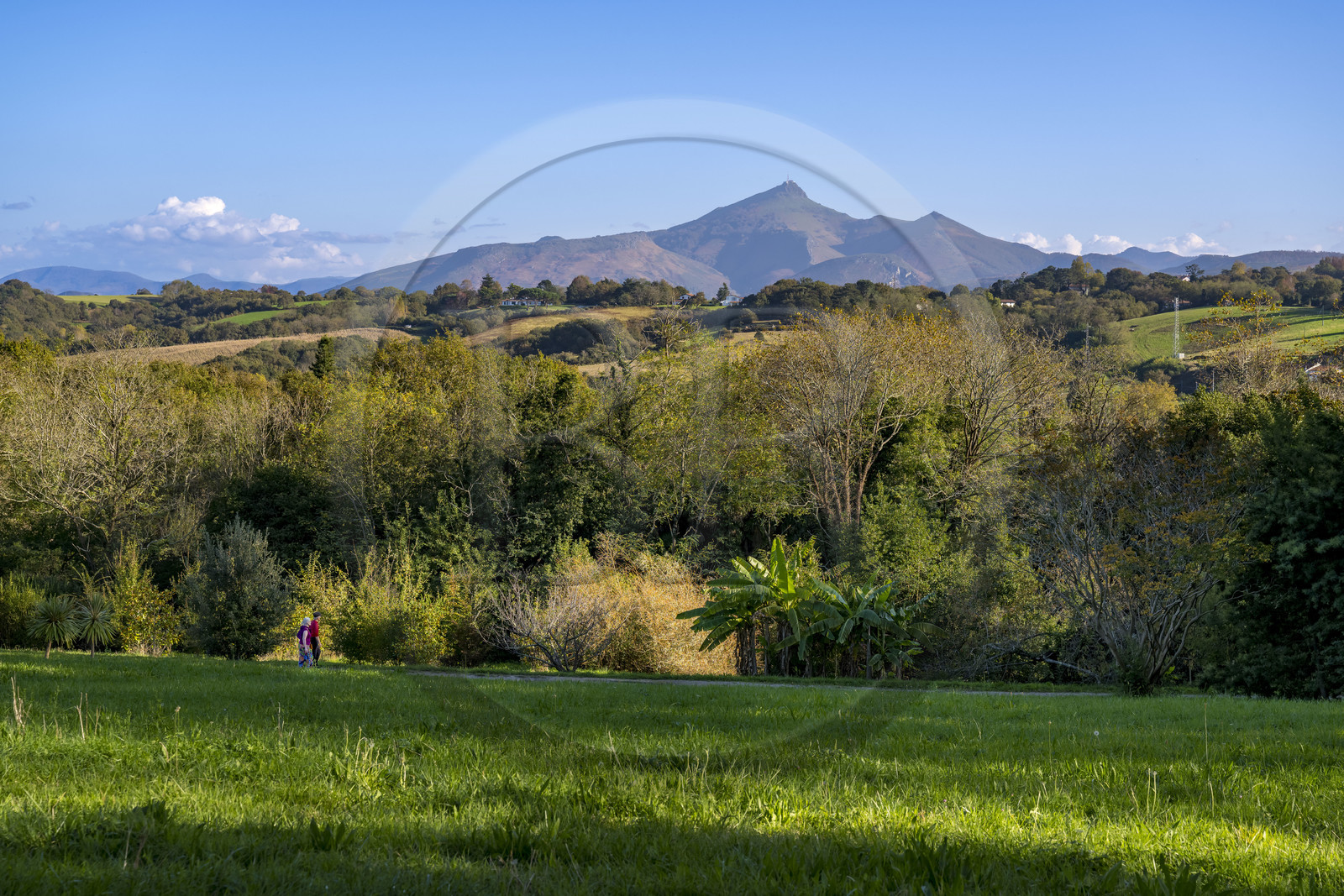 France, Pyrénées-Atlantiques (64), la côte du Pays-Basque, Hendaye, la montagne de La Rhune vue depuis le jardin du chateau d'Abbadia
