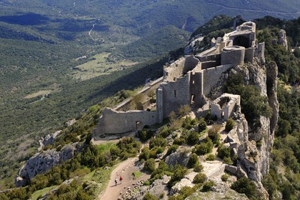 France, Aude, Peyrepertuse, the ruins of Cathar castle built in XIIth century