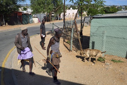 Namibia, Khomas region, Windhoek, Katutura township, Himba men