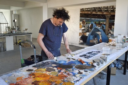 France, Val-de-Marne (94), Yvry-sur-Seine, Atelier de Fred Kleinberg, travail pour l'exposition Odyssée