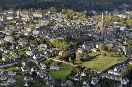 France, Cotes-d'Armor, Treguier, Saint Tugdual cathedral (aerial view)