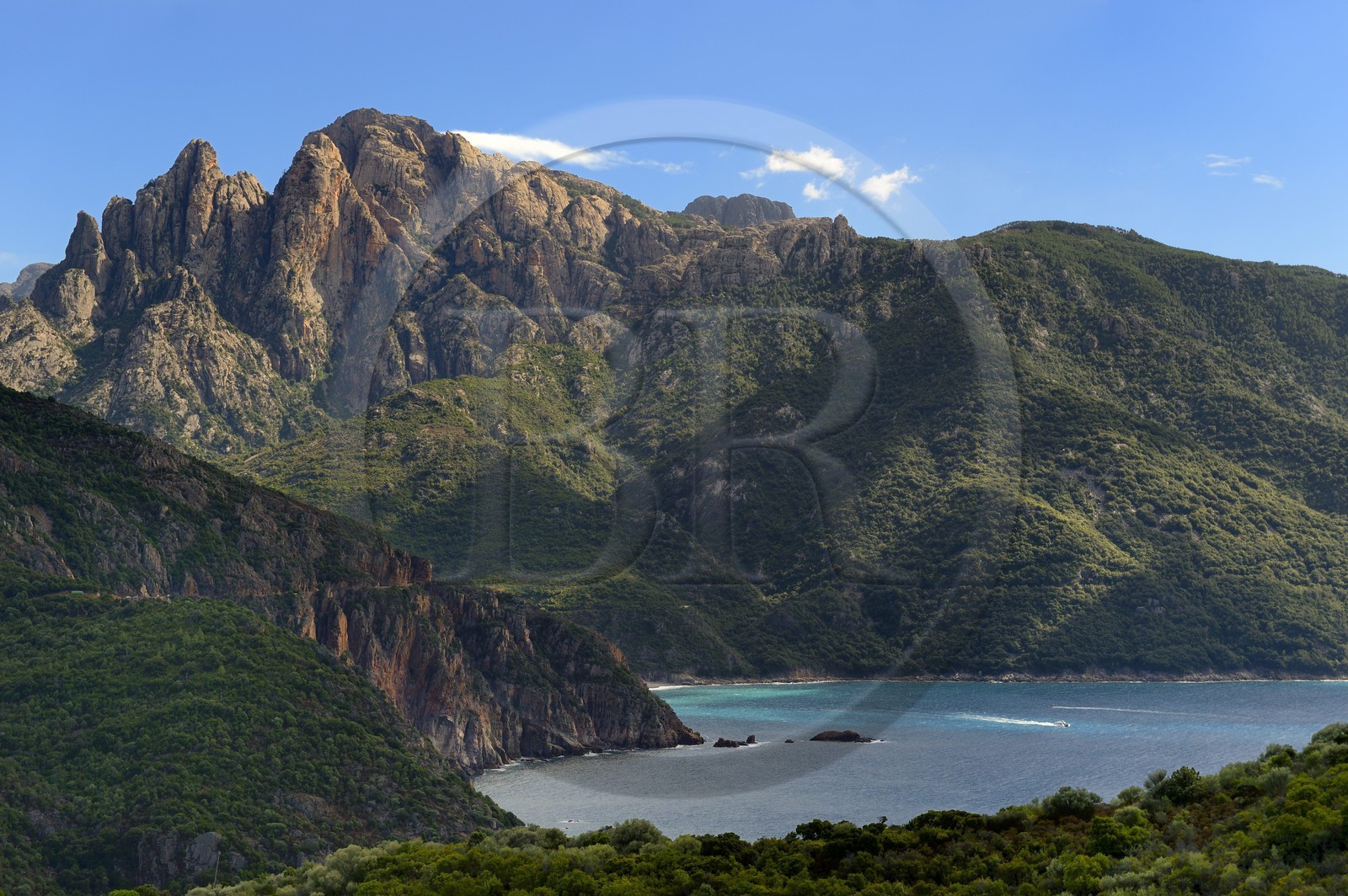 France, Corse-du-Sud (2A), Golfe de Porto, classé Patrimoine Mondial de l'UNESCO, le mont du Capo d'Orto en arrière plan
