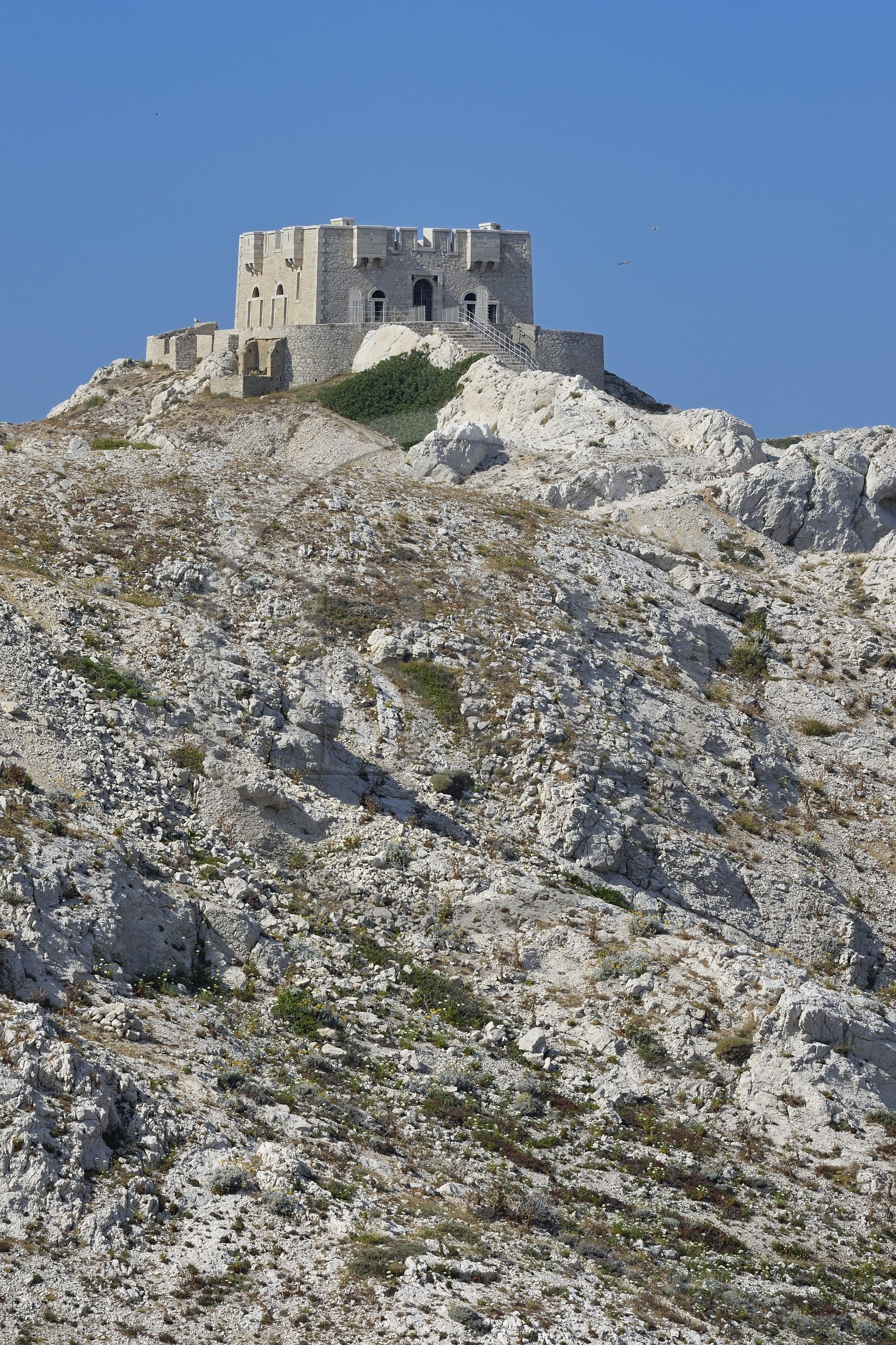 France, Bouches-du-Rhône (13), Marseille, Parc National des Calanques, Archipel des Iles du Frioul, Ile de Pomègues, la tour de Pomeguet construite en 1860