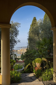 France, Alpes-Maritimes, Menton, Domaine des Colombieres, view of the city from the estate's garden created by Ferdinand Bac
