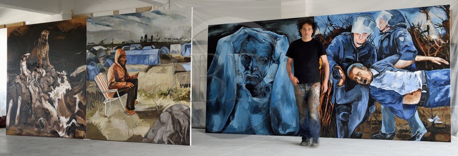 France, Val-de-Marne (94), Yvry-sur-Seine, Atelier de Fred Kleinberg, travail pour l'exposition Odyssée