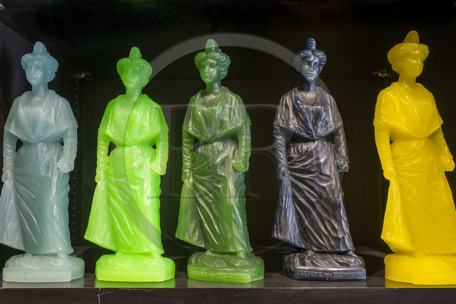 France, Bouches du Rhone, Tarascon, Souleiado boutique, candles featuring Provençal icons like the Virgin or the Arlesian in flashy colors made by the Ciergerie des Prémontrés