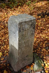 France, Haut-Rhin (68), la route des Crêtes, réserve naturelle de Tanet-Gazon-du-Fainge, borne de l'ancienne frontière franco-allemande