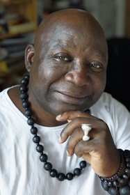 France, Paris, Barthelemy Toguo, the artist founder of Bandjoun Station in Cameroon, in his Parisian studio