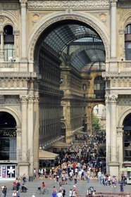 Italy, Lombardy, Milan, Piazza del Duomo, the entry of Vittorio Emmanuel II gallery, shopping arcade built on the 19th century by Giuseppe Mengoni