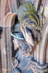 France, Bas Rhin, Strasbourg, old town listed as World Heritage by UNESCO, Notre Dame Cathedral, the western facade, the gallery of the apostles, deformed and chimerical beings on the columns between the apostles