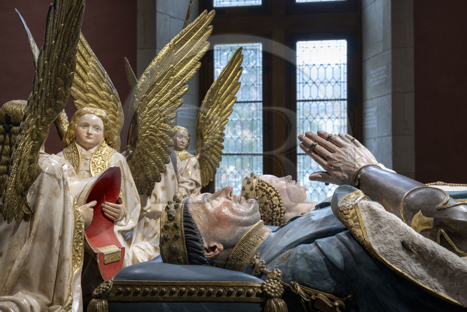 France, Côte-d'Or (21), Dijon, zone classée Patrimoine Mondial de l'UNESCO, Musée des Beaux-Arts dans l'ancien palais des ducs de Bourgogne, salle des tombeaux, gisants du cénotaphe du duc de Bourgogne Jean sans Peur et de Marguerite de Bavière