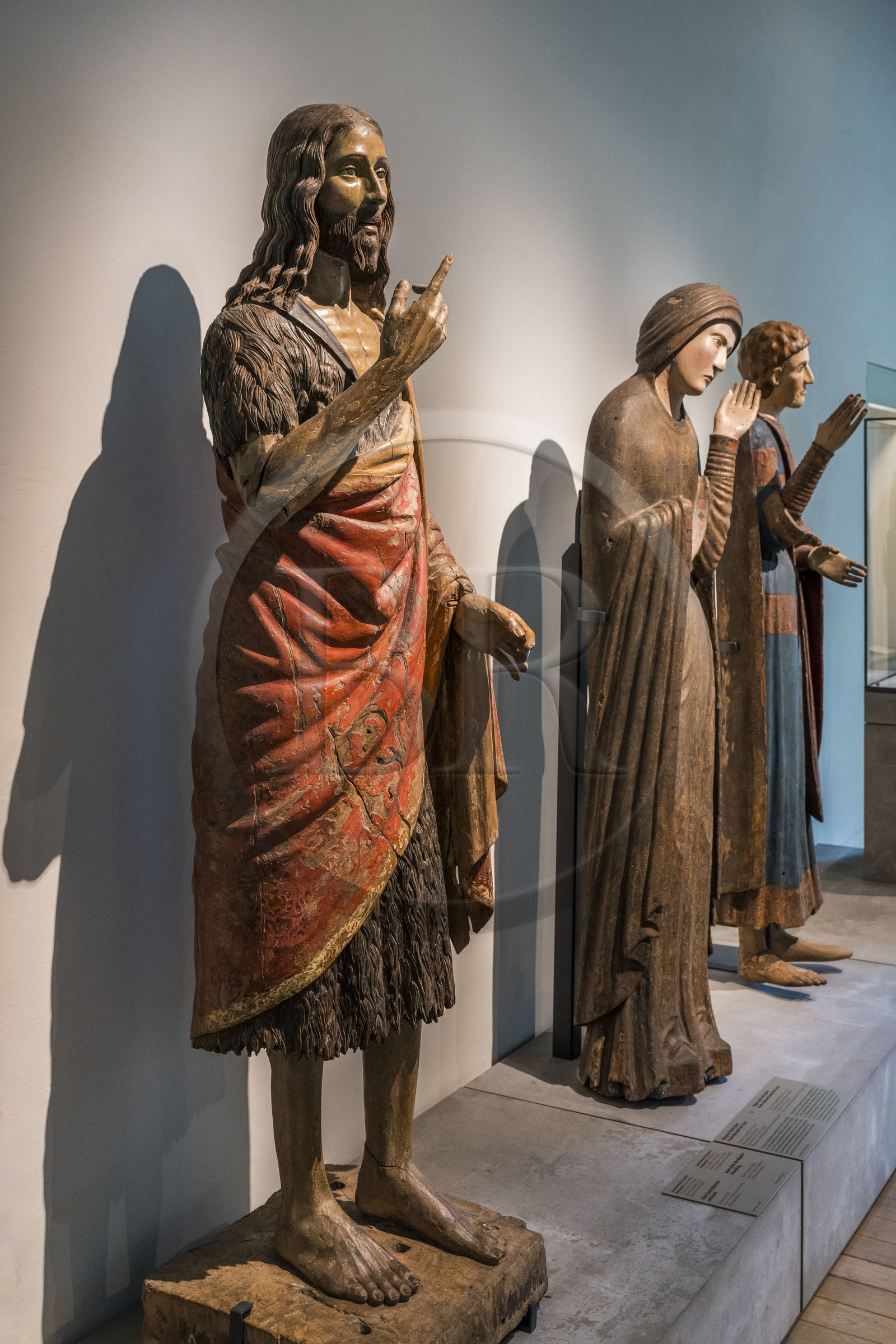 France, Paris (75), Musée de Cluny - Musée national du Moyen-Age, Saint Jean Baptiste prêchant, Marches (Italie), fin du Xe siècle, bois polychromé