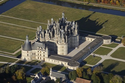 France, Loir et Cher, Loire Valley listed as World Heritage by UNESCO, Chateau de Chambord (aerial view)