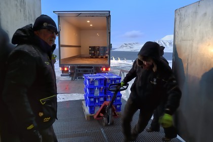 Norvège, Svalbard, Spitzberg, Longyearbyen, la Réserve mondiale de semences du Svalbard (banque de graines du Global Seed Vault) permet une sauvegarde de sécurité pour les collections existantes de banques de gènes, livraison des semences par NordGen