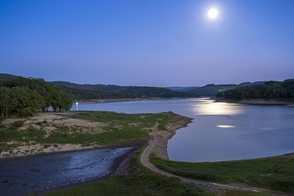 France, Nievre, Regional Natural Park of Morvan, Chaumard, Pannecière lake under moonlight