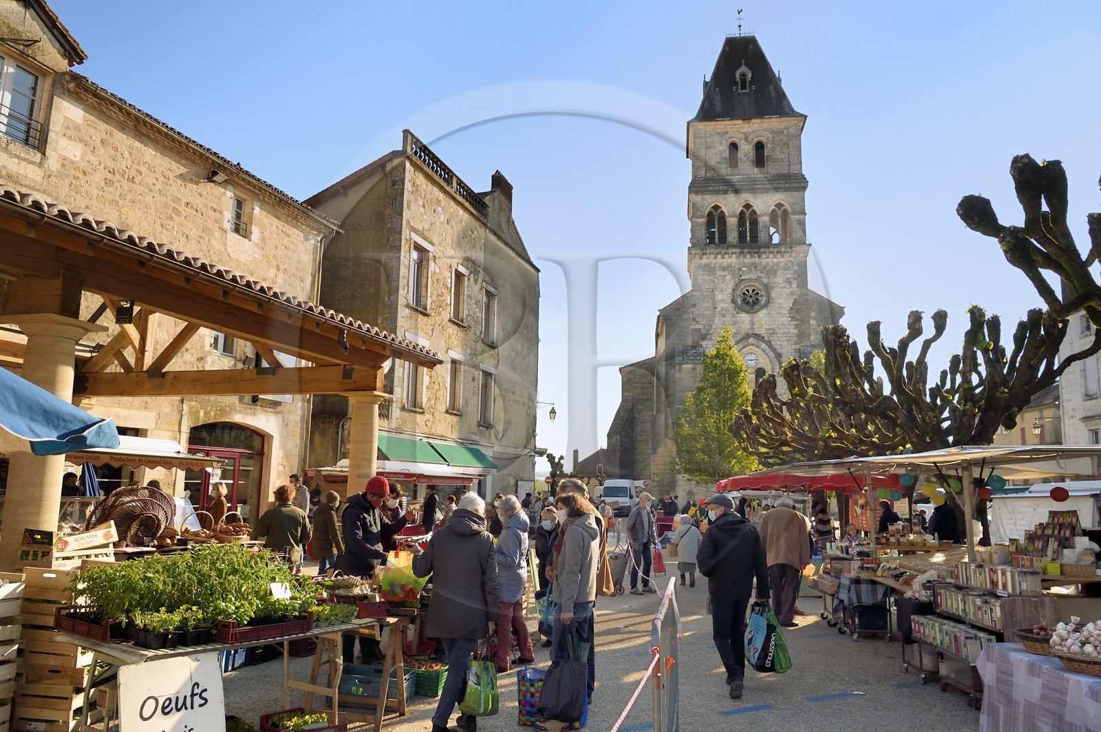 France, Dordogne (24), Périgord Vert, Thiviers, marché du samedi matin sur la place Foch