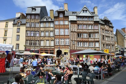 France, Ille-et-Vilaine, Rennes, the Champ Jacquet square is lined with seventeenth century half timbered houses