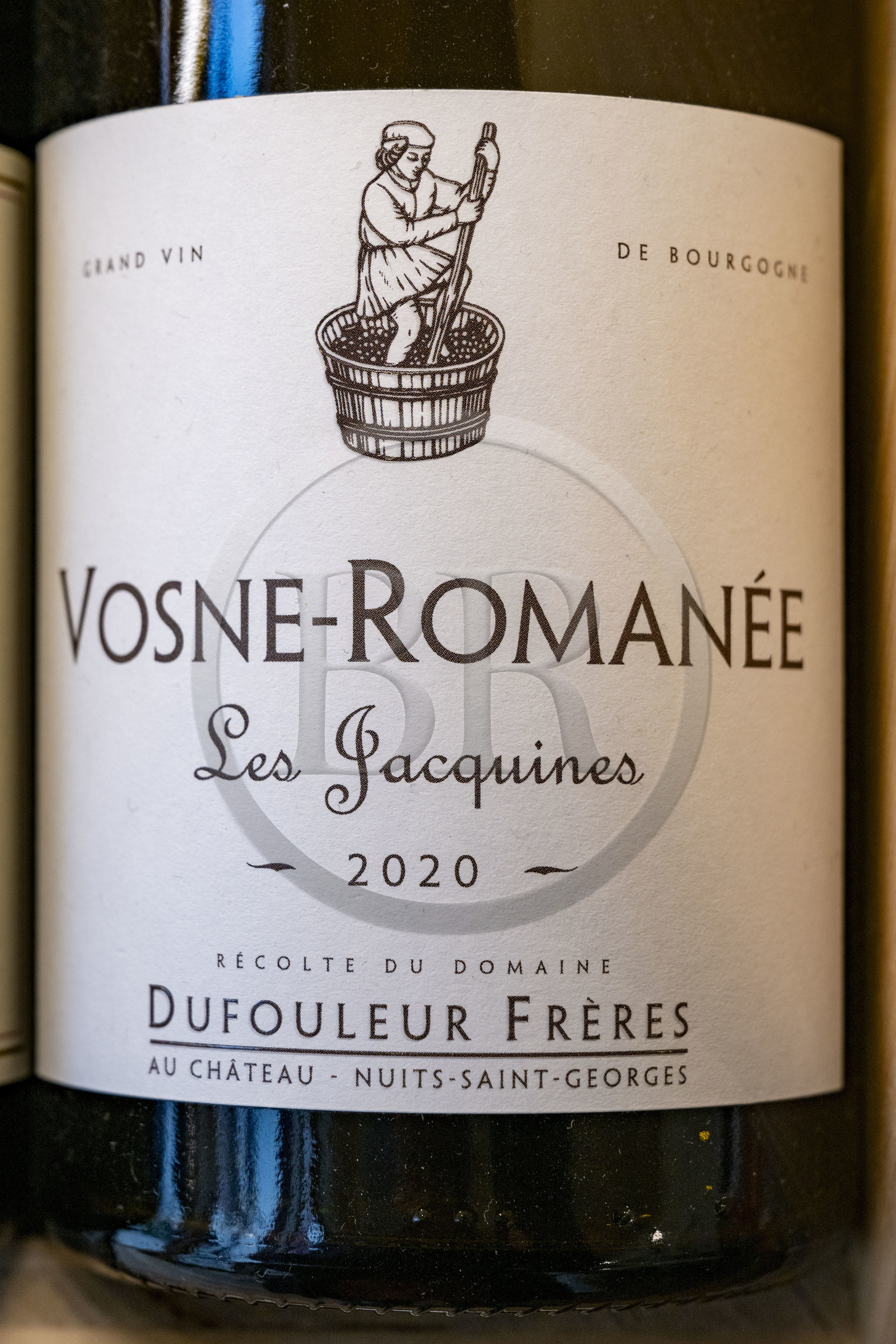 France, Cote d'Or, cultural Landscape of the climates of Burgundy listed as World Heritage by UNESCO, Route des Grands Crus (road of Vintage Wines), vineyard of the Côte de Nuits, label of a bottle of Vosne Romanée