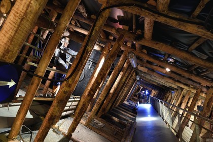 France, Moselle, Petite Rosselle, carreau Wendel museum, bottom of the mine reconstruction, cutting coal in an operating sites in moderately dipping mining veins (30° to 45° incline)