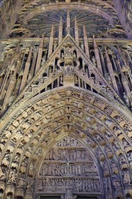 France, Bas Rhin, Strasbourg, old town listed as World Heritage by UNESCO, Notre Dame Cathedral, the western facade, the central portal called of the Virgin and the Prophets and the big Rose Window