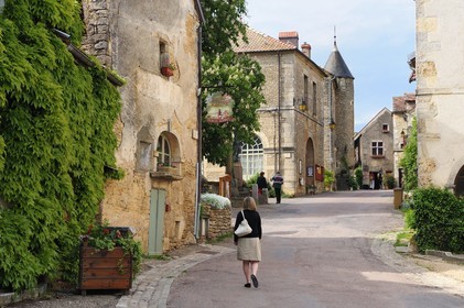 France, Côte d'Or (21), Châteauneuf-en Auxois, labellisé Les Plus Beaux Villages de France, la rue principale