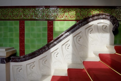 France, Bas-Rhin (67), Strasbourg, quartier de la Neustadt datant de la periode allemande, Villa Schutzenberger Jugendstil au 76 allée de la Robertsau, hall et escalier de l'entrée