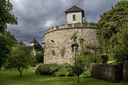 France, Cote d'Or, Climats terroirs of Burgundy listed as World Heritage by UNESCO, Beaune, one of the two remaining towers of the Château de Beaune (early 16th century) on the ramparts to the east