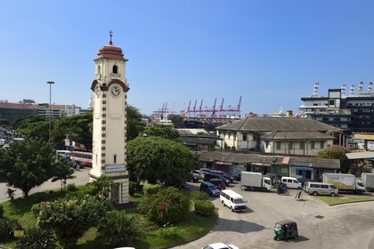Sri Lanka, Western Province, Colombo District, Colombo, Khan Clock Tower at the entrance of Pettah bazaar