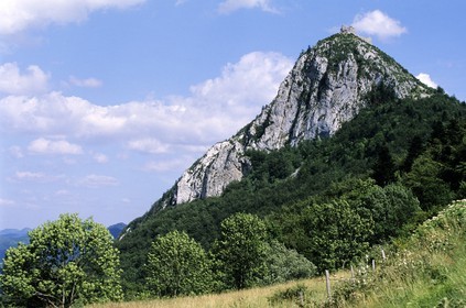 France, Ariege, Pays d' Olmes, Cathar castle of Montsegur perched on its rock