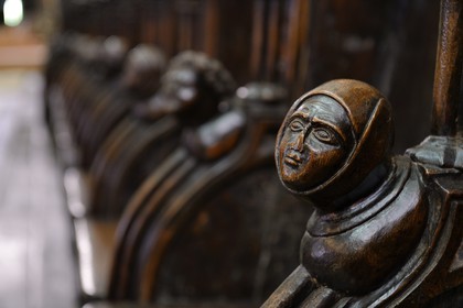 France, Ille-et-Vilaine,  Bay of Mont Saint Michel, Dol de Bretagne, Saint Samson cathedral of gothic style, both sides of the choir are located 77 stalls dated from the fourteenth century