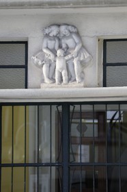 France, Manche, Cotentin, Saint Lo, building door pediment in Leturc street