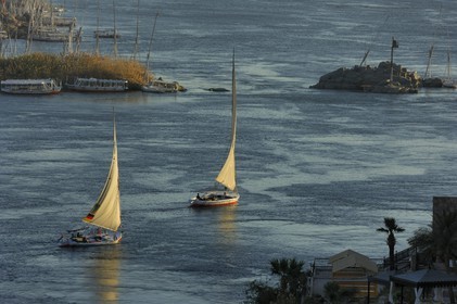 Egypt, Upper Egypt, Nile Valley, Aswan, felucca on Nile River