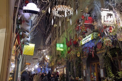 France, Bas Rhin, Strasbourg, old town listed as World Heritage by UNESCO, christmas decorations on rue des Orfèvres