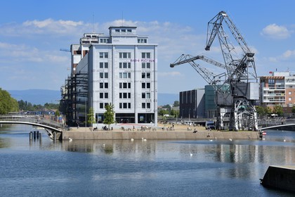France, Bas Rhin, Strasbourg, development of port du Rhin (Rhine's harbour) and conversion of breakwater of Bassin d'Austerlitz, la mediatheque Andre Malraux (Andre Malraux' multimedia library)
