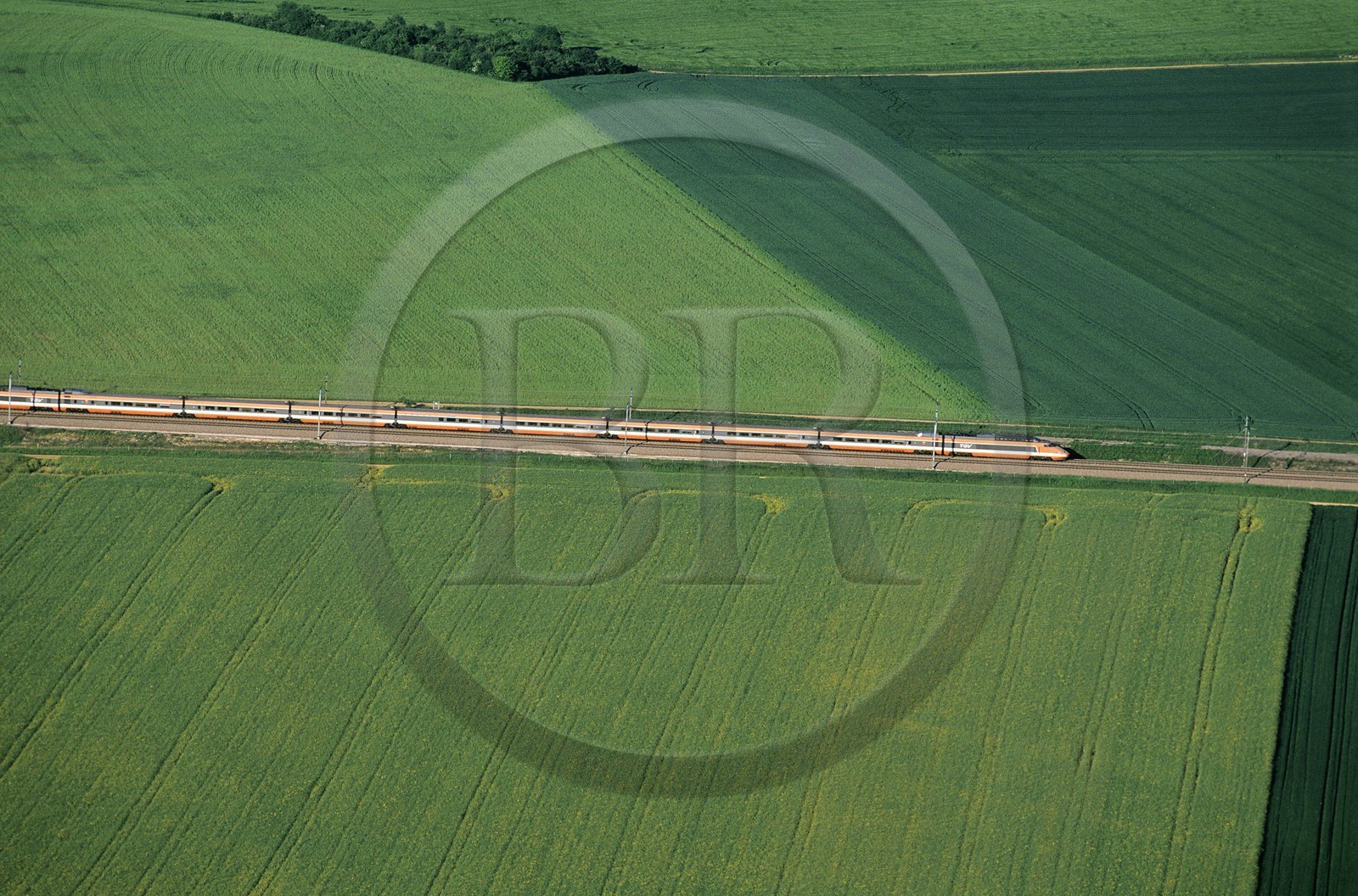 France, Yonne (89), ligne du TGV (vue aérienne)